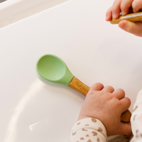 Wooden and silicone baby cutlery with name