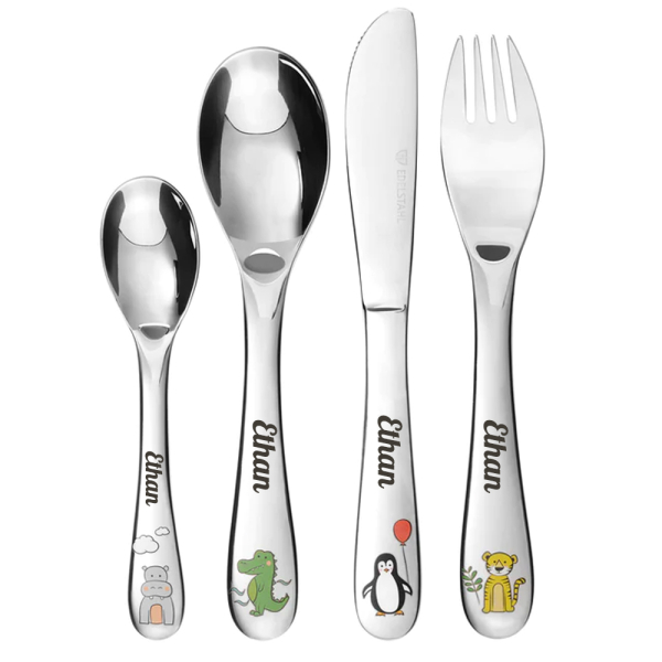 Cute animal cutlery personalised with a name