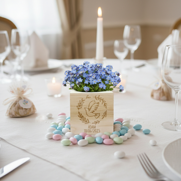EcoCube engraved dove baptism