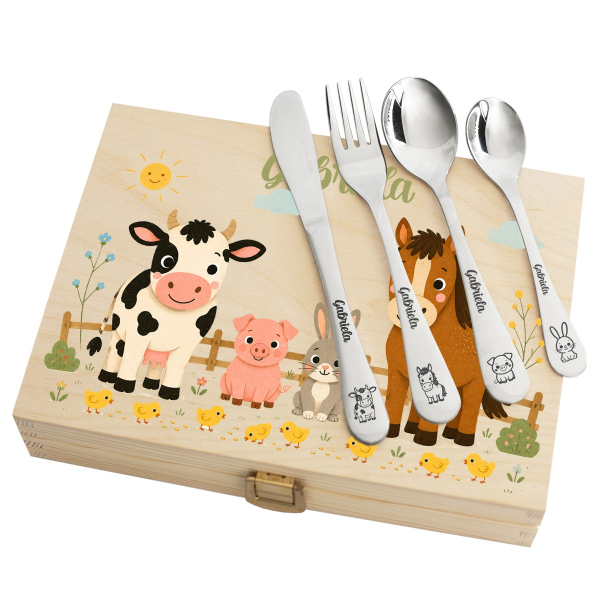 Farm Animals Gift Set with Personalised Cutlery