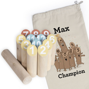 Finnish skittles game in a personalised cotton pouch Finnish skittles game in a personalised cotton pouch