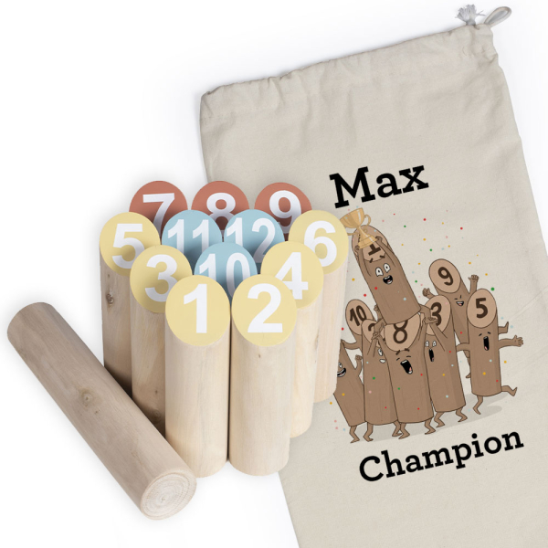 Finnish skittles game in a personalised cotton pouch