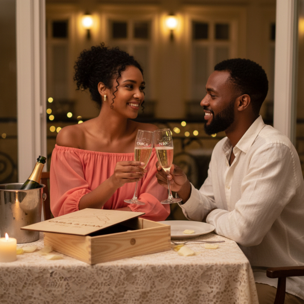 Gift box with 2 Cheers champagne flutes