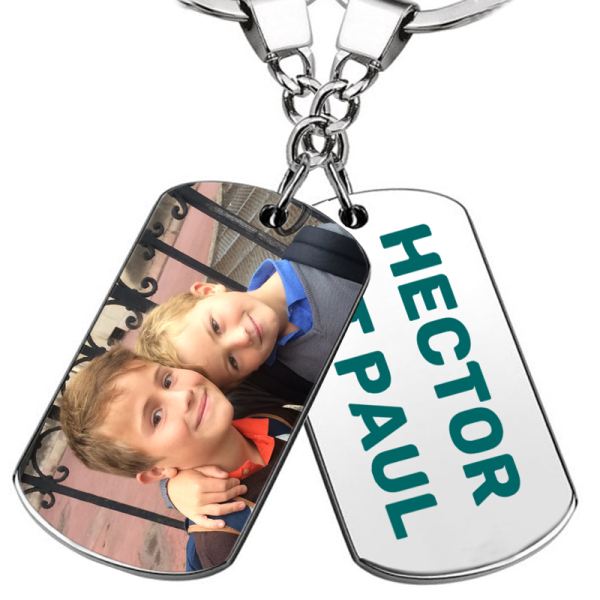 Keychain photo plate with name double-sided