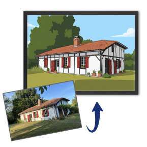 Portrait of a house in flat design style based on a photo