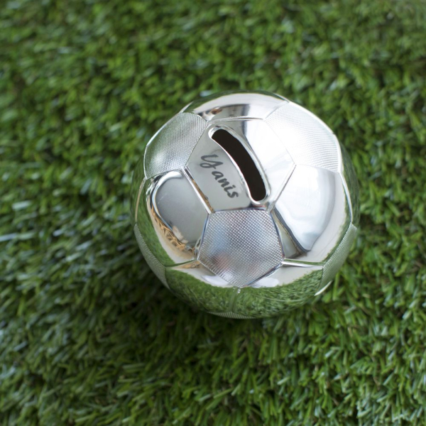 Metal piggy bank football