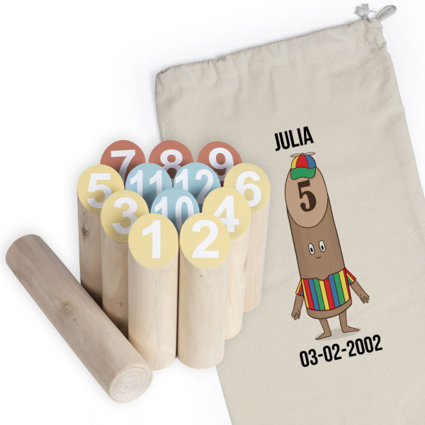 Nordic skittles game in a personalised pouch Pin family