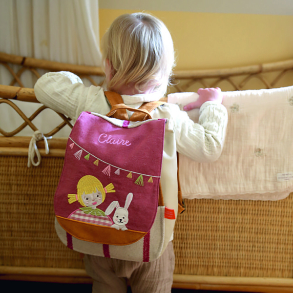 Personalised backpack with child and rabbit