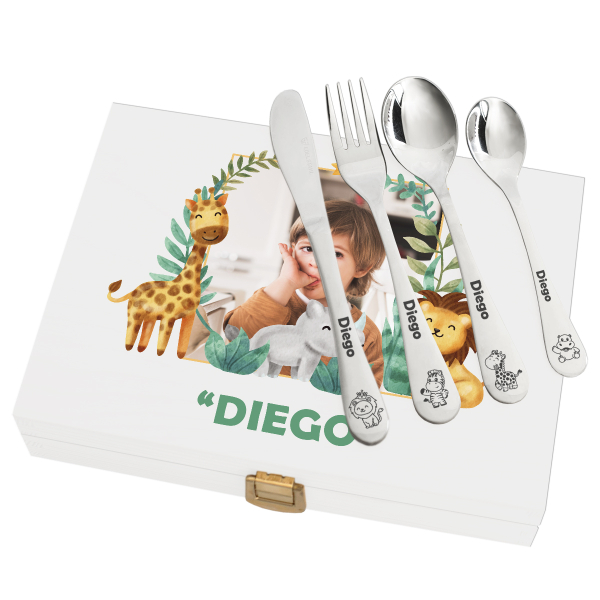 Personalised children's cutlery set Savanna with photo