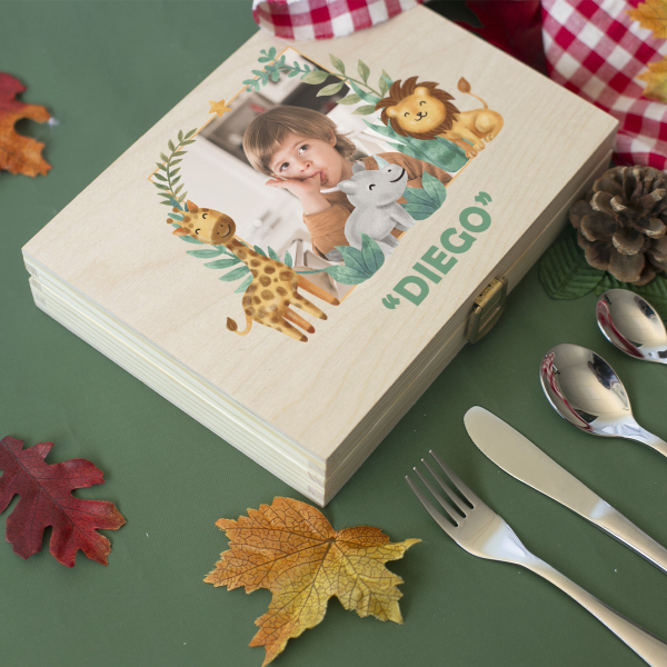 Personalised children's cutlery set Savanna with photo
