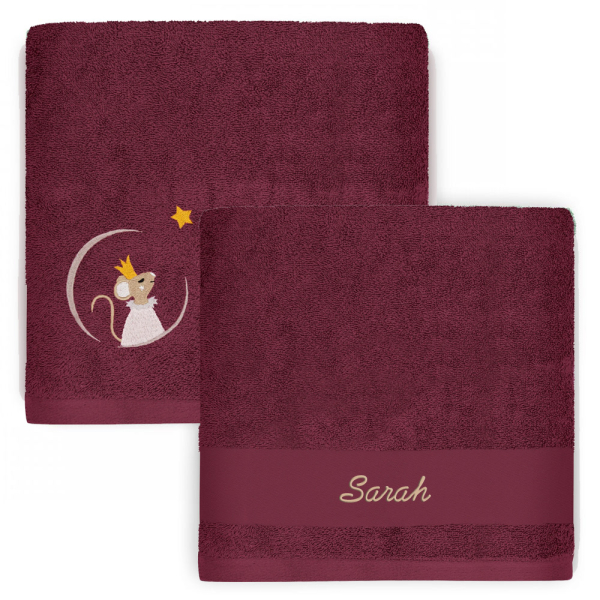 Personalised children's towel 70 x 140 cm - Raspberry Mouse
