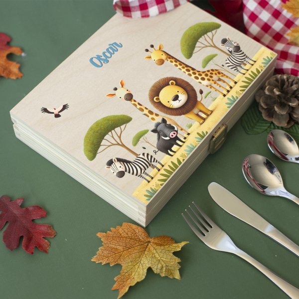 Personalized cutlery set Safari with print