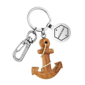 Personalised keyring with wooden anchor