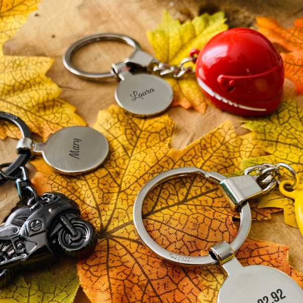 Personalised motorcycle helmet keychain