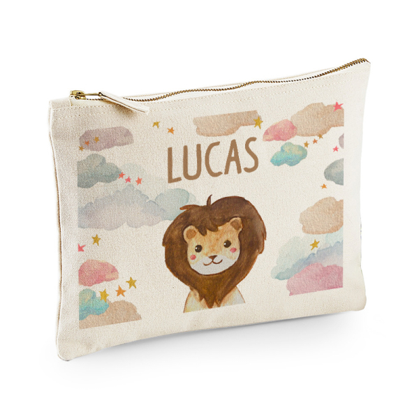 Personalised multi-purpose pouch with clouds and animals