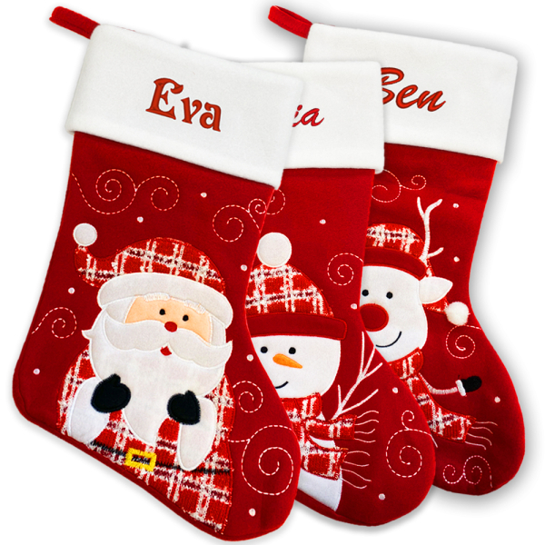 Personalised red Christmas stocking with design