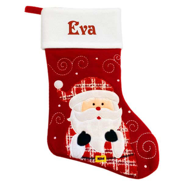 Personalised red Christmas stocking with design