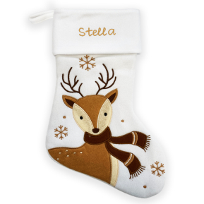 Personalised white Christmas stocking with reindeer design Personalised white Christmas stocking with reindeer design