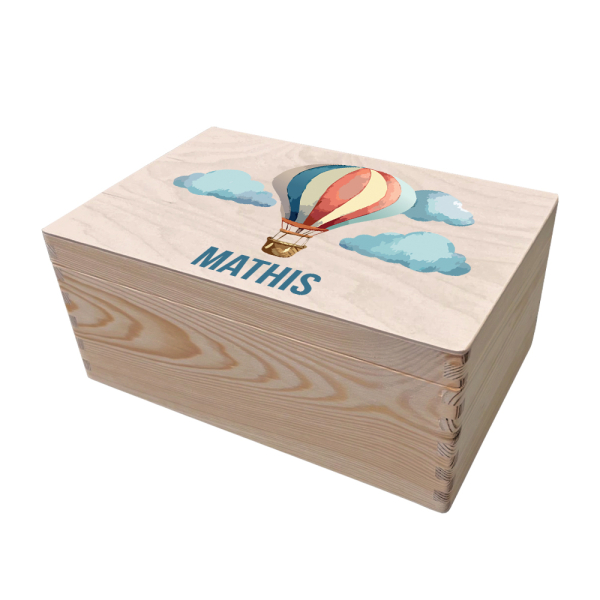 Personalised wooden keepsake box Hot Air Balloon