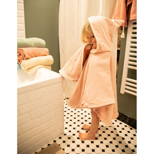 Personalized bath cape for children  Pink Rabbit