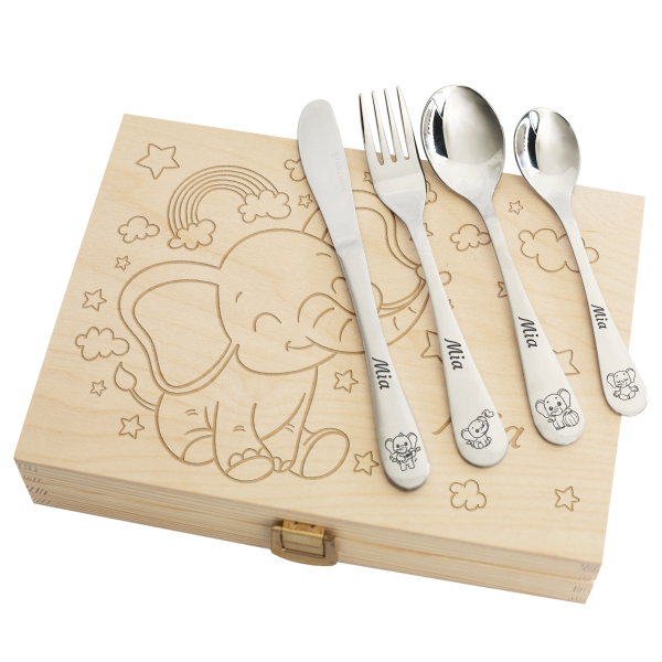 Personalized children's cutlery with elephant design