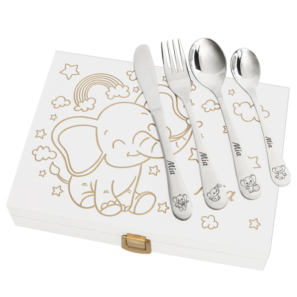 Personalized children's cutlery with elephant design