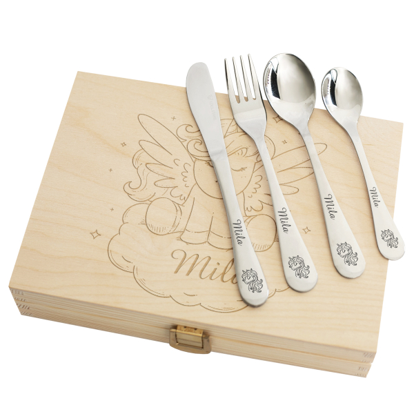 Personalized children's cutlery with unicorn design