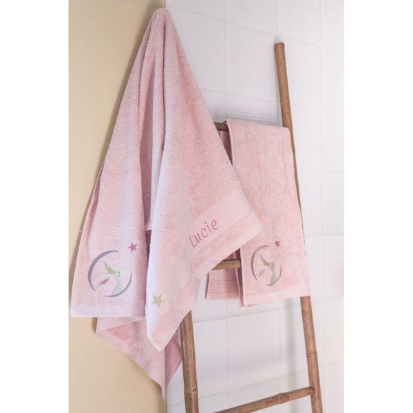 Personalized children's towel 70 x 140 cm  Pink Bunny