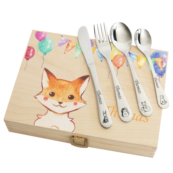 Personalized cutlery set balloons and animals