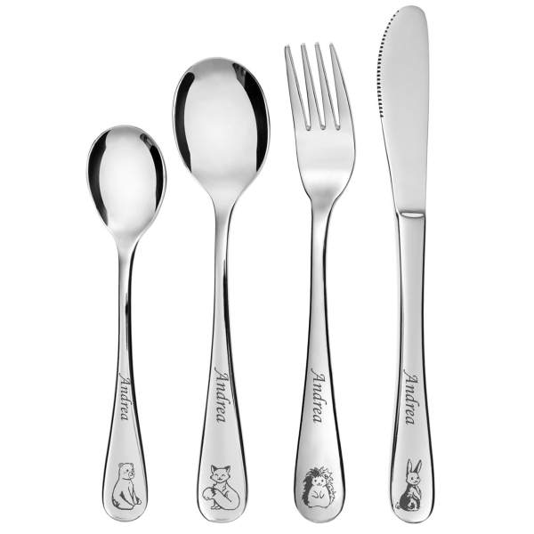Personalized cutlery set with printed wooden box forest
