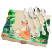 Personalized cutlery set with printed wooden box forest