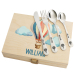Engraved children's cutlery and balloon box