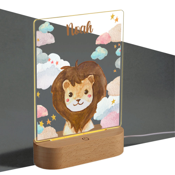 Personalized night light with clouds and animals