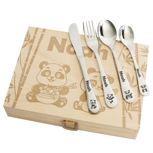 Children's cutlery engraved with Panda designs