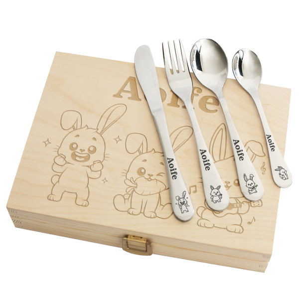 Personalised children's cutlery with rabbits