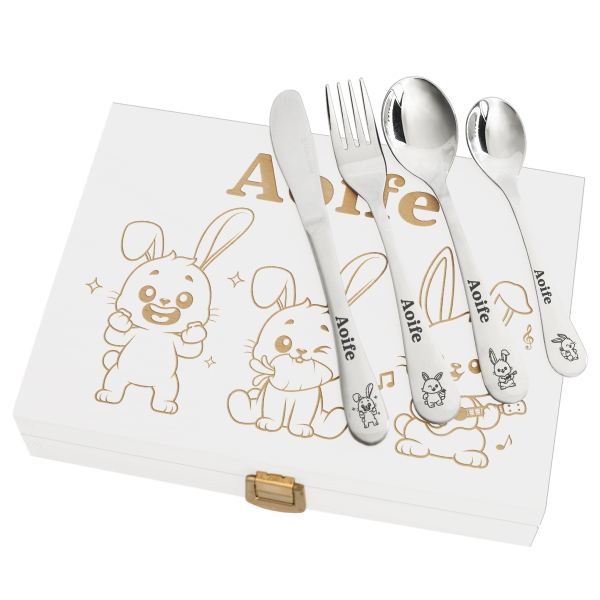 Personalised children's cutlery with rabbits