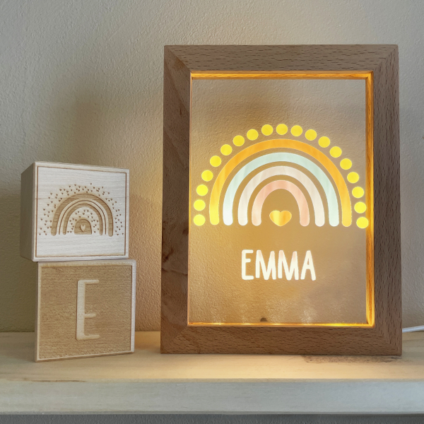 Personalized LED frame with rainbow and name
