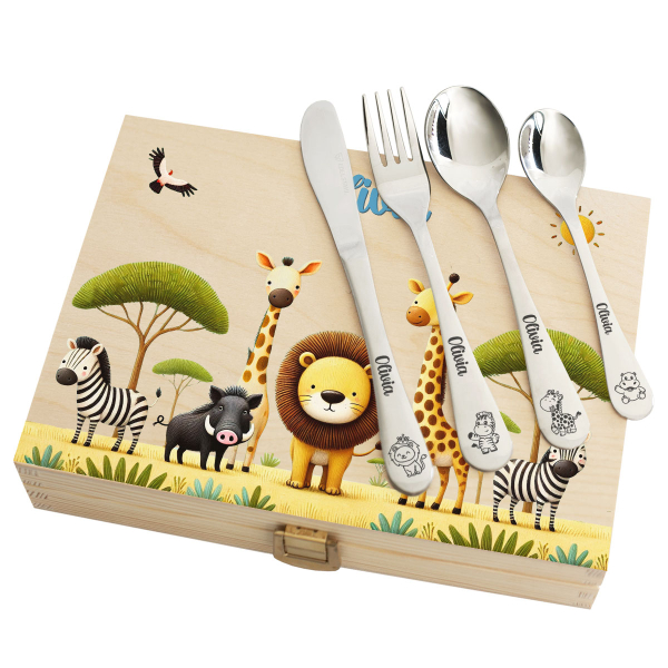 Personalized cutlery set Safari with print