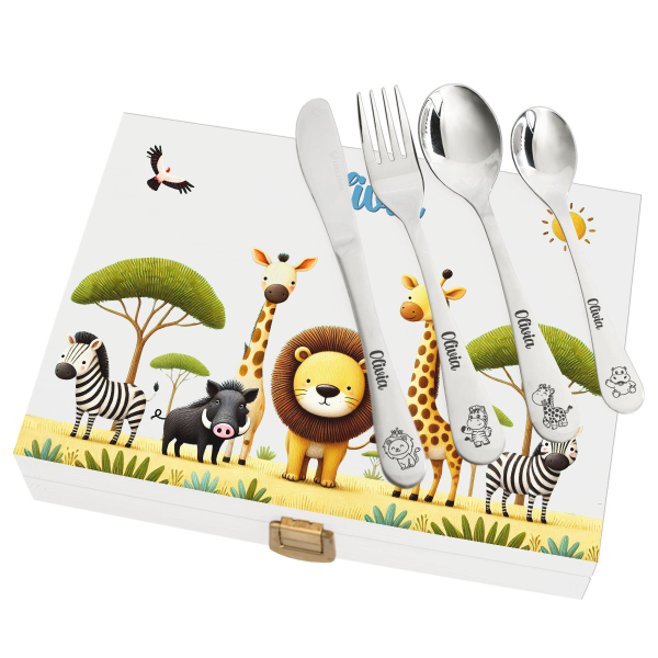 Personalized cutlery set Safari with print