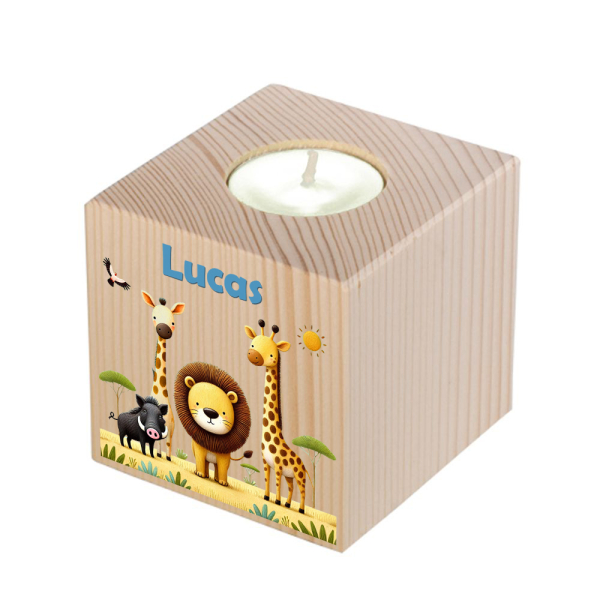 Personalized wooden candleholder safari