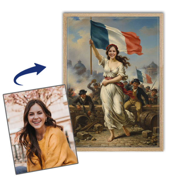 Portrait of a woman transformed into a historical figure