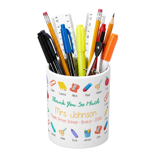 Personalised ceramic pencil pot Class Memories