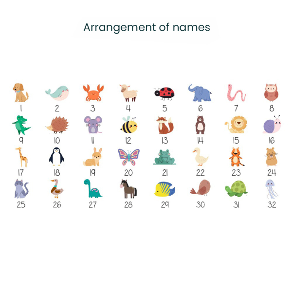 Printed Thank you pouch with animals and names