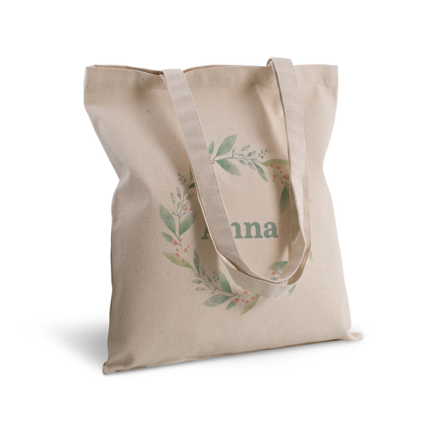 Printed tote bag with floral wreath