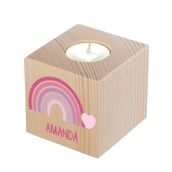 Rainbow wooden candlestick