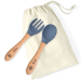 Silicone and wood baby cutlery engraved with a design
