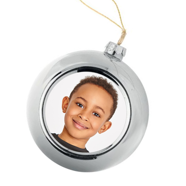 Silver Christmas Bauble personalised with a photo