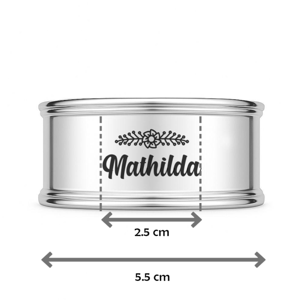 Silver napkin ring with name and motif