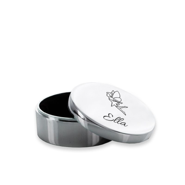 Silver tooth box engraved with a first name
