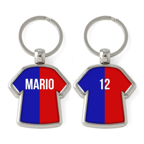 Two-colour jersey keyring customised with name